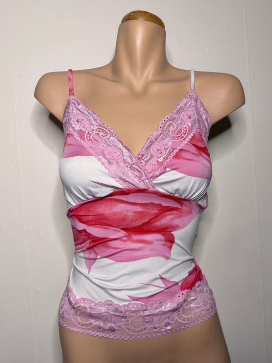 00's Pink floral lace cami • Size M