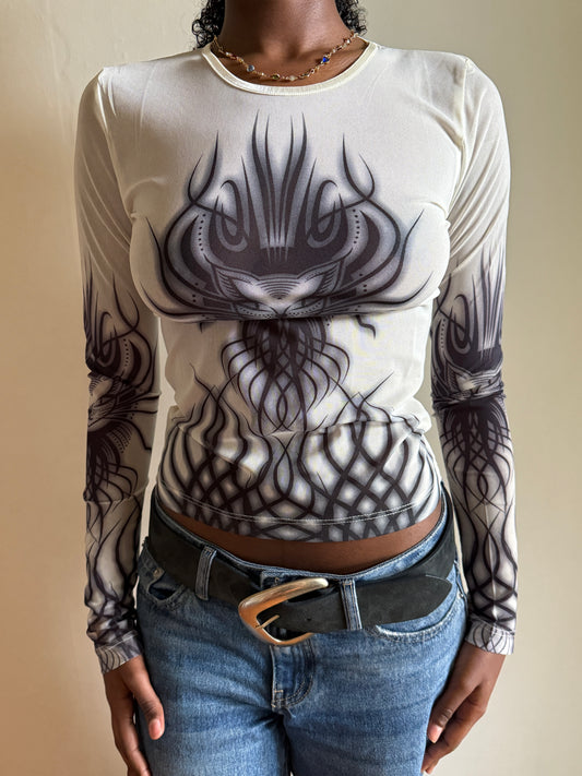 00's Vive Maria mesh print long sleeve • Size S