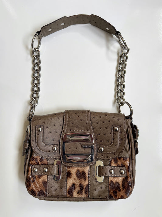 00's Guess faux ostrich leather chain bag