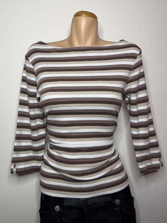 00's Brown cotton striped boat neck top • Size L