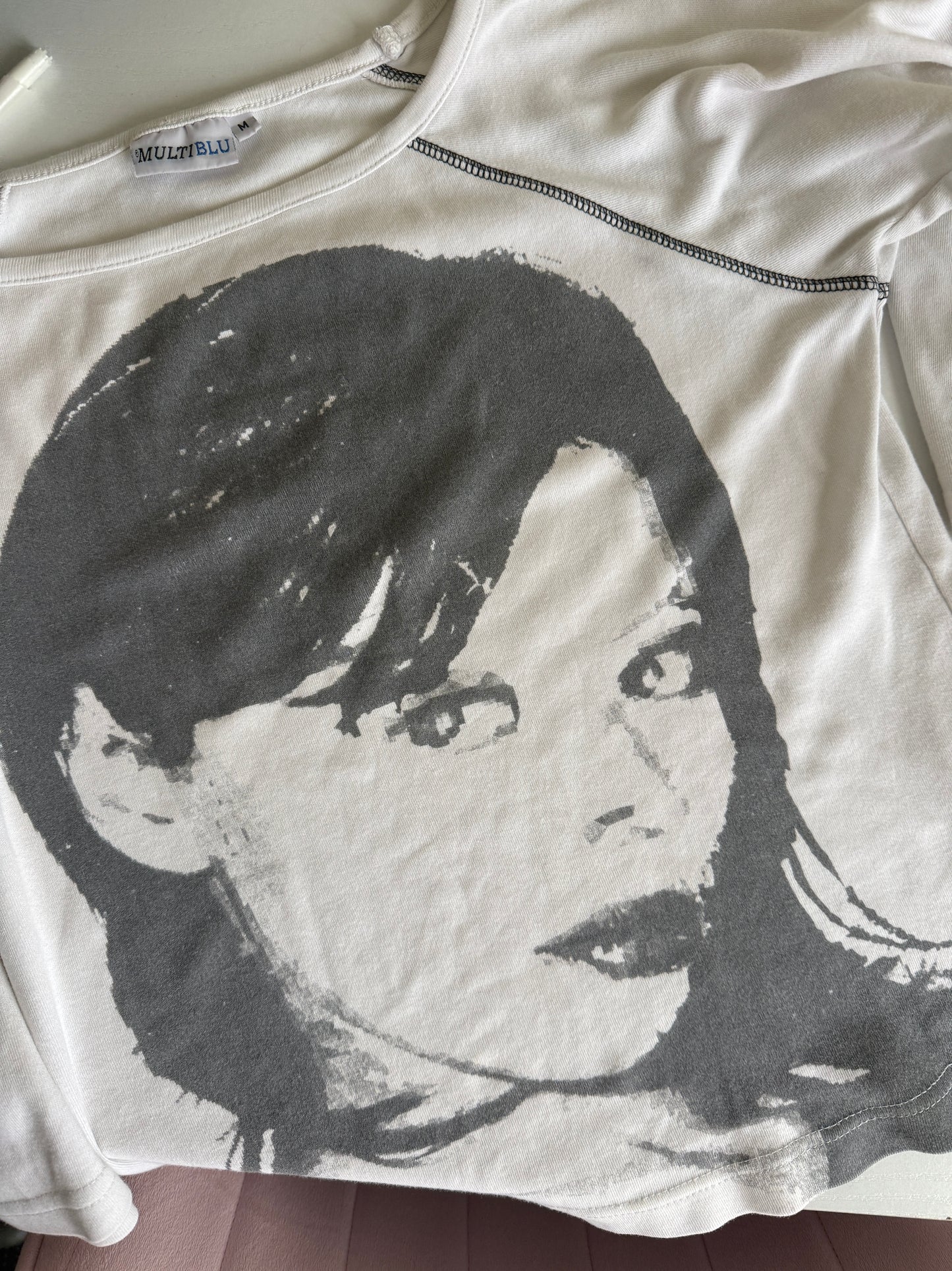 00's Face print cotton 3/4 sleeve • Size M/L