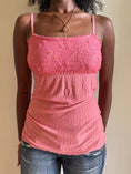 Load image into Gallery viewer, 00's Salmon pinstripe sequin lace cami w tie back • Size M