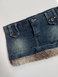 Load image into Gallery viewer, 00's Denim micro mini w faux fur trim • Size 8