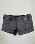 Load image into Gallery viewer, 00's Jennyfer dark chrome pinstripe micro shorts • Size 8
