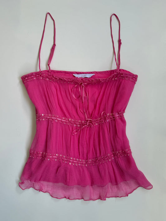 00's Evie beaded sheer ribbon cami w lace detail • Size 18/20