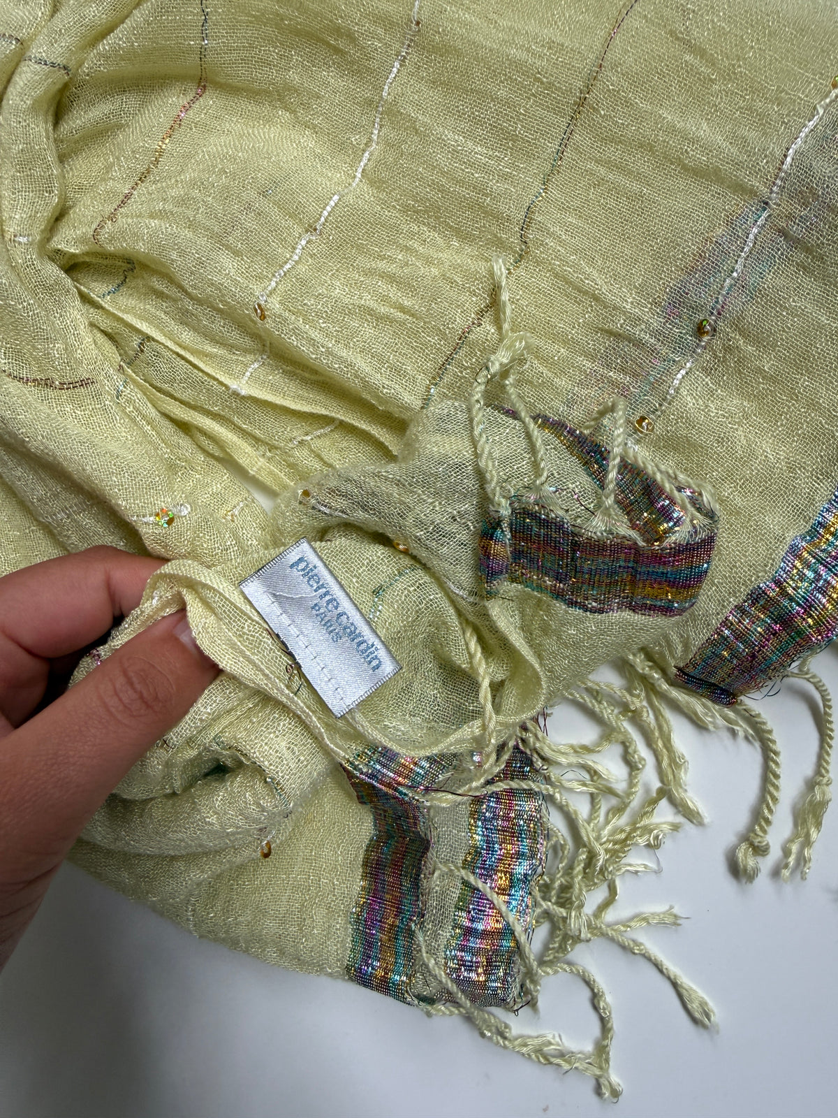00s Pierre Cardin pale green sequin scarf