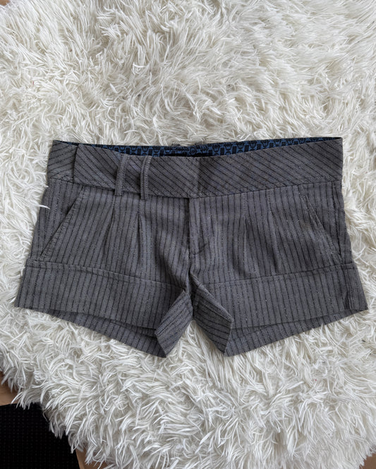 00's Glitter pinstripe grey micro shorts • Size 8