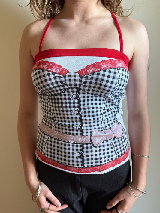 00's Volcano plaid corset print cami • Size S