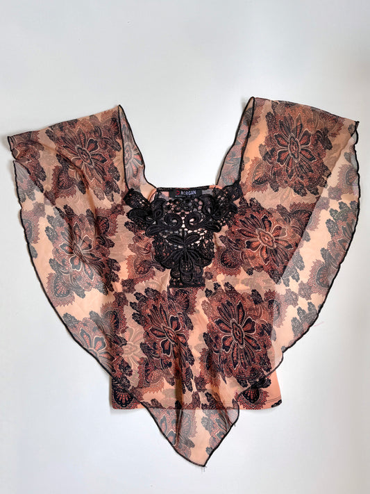00's Morgan pattern sheer butterfly wings top • Size S