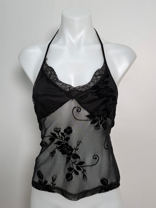 Deadstock 00's mesh velvet imprinted halter • Size M