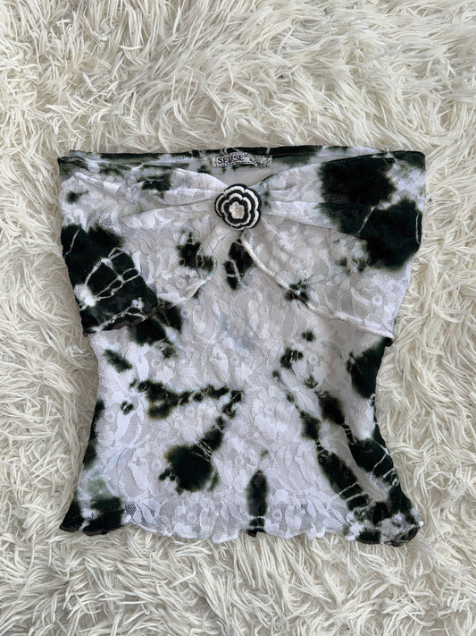 00's Lace forrest green tie dye tube top • Size S