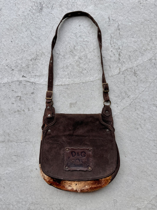 00's Dolce & Gabbana Genuine suede x Rabbit fur crossbody