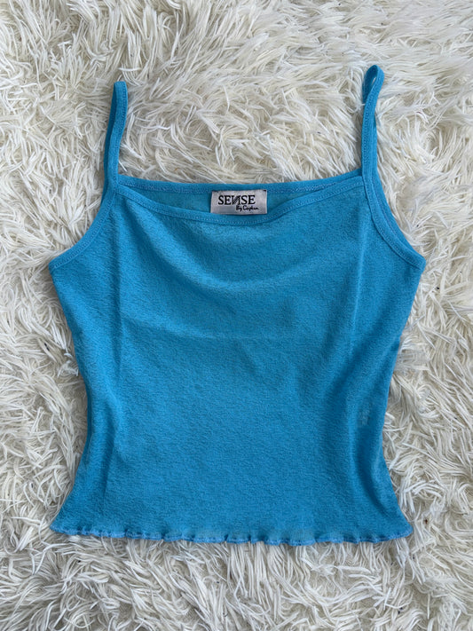 00's Blue mesh lettuce hem cami • Size S