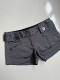 Load image into Gallery viewer, 00's Jennyfer dark chrome pinstripe micro shorts • Size 8