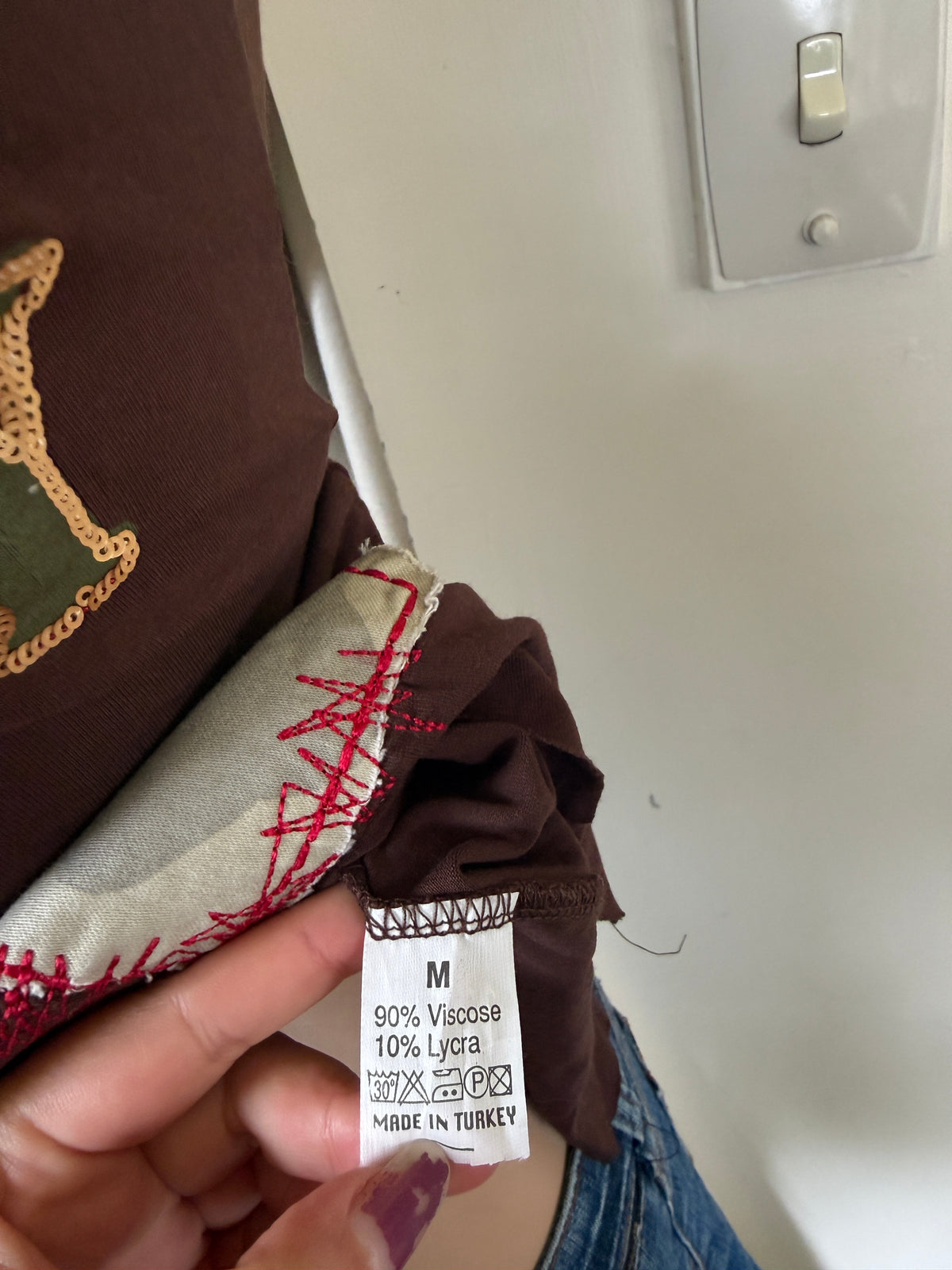 00's Army Chic print detail asym baby tee *Brown • Size M