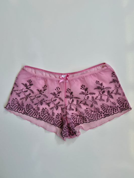 00's Festi boy shorts #1 Pink embroidered mesh • Size XS