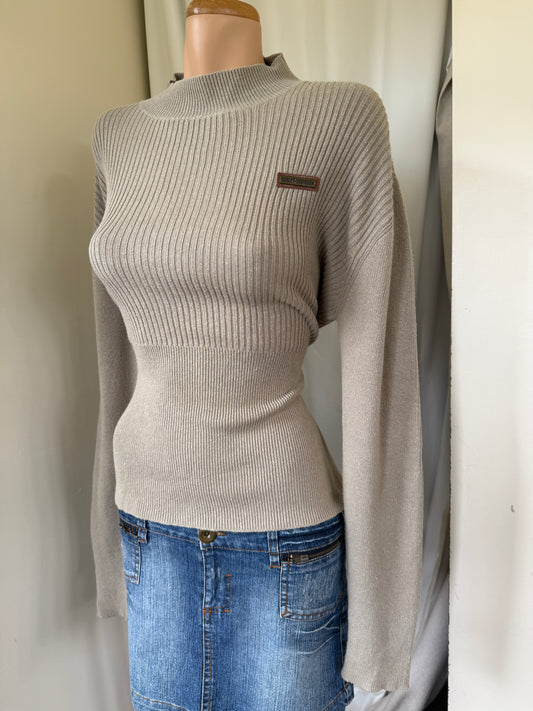 00's Harley Davidson olive grey ribbed knit • Size L/XL