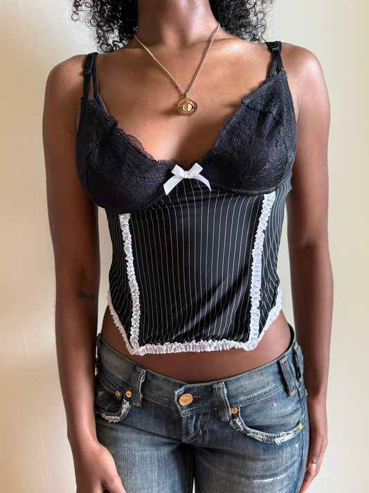 00's Pinstripe lace corset • Size M/L