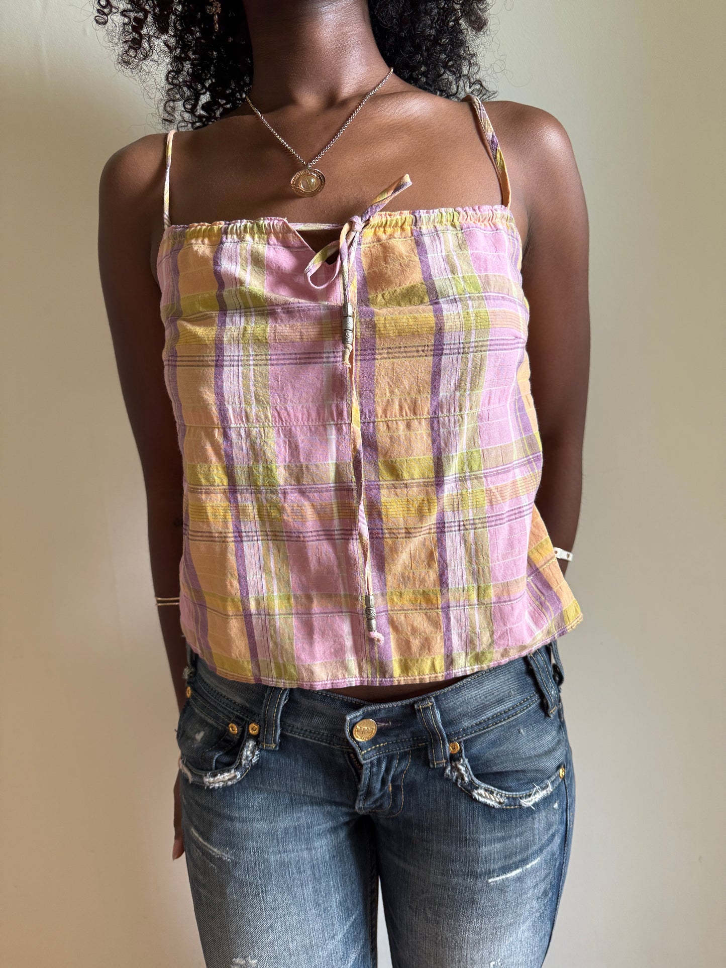00's Cotton pastels plaid cami • Size 10