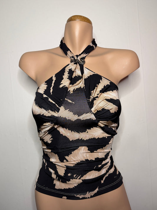 00's Cavalli animal print halter top w metal snake detail• Size S