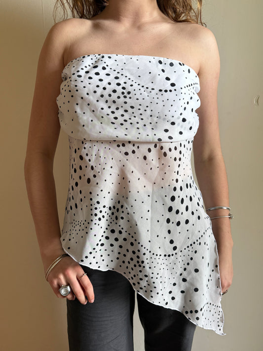 NZ-Made 00's Glassons sheer polka dot asym tube top • Size M