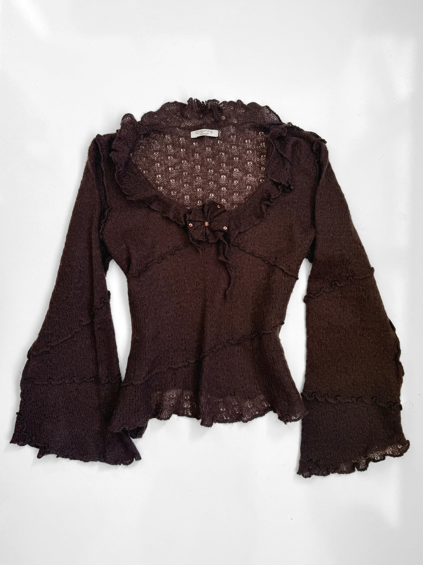 00's Mohair blend bell sleeve knit w flower • Size M