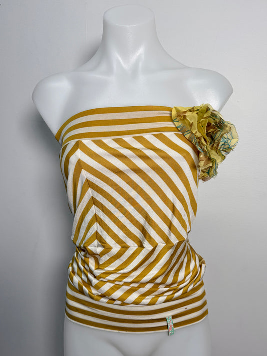 00's Mango striped tube top w flower decal • Size M/L