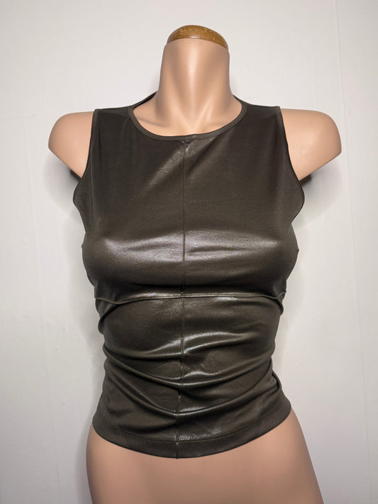 00's Khaki leather look tank • Size M
