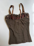 Load image into Gallery viewer, 00's Brown shimmer bustier w ribbon • Size S
