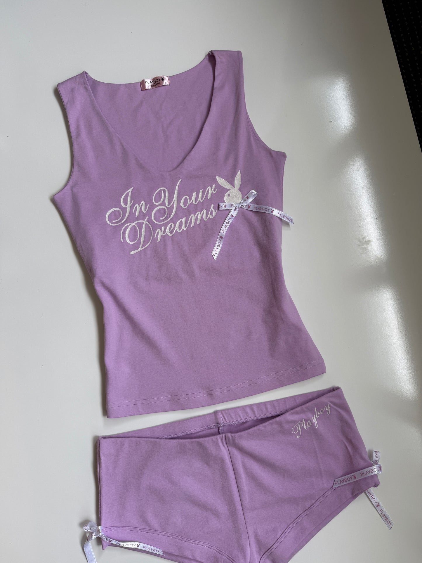 Deadstock 00's Playboy lilac set w ribbon detail • Size M