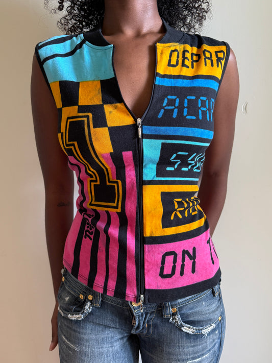 French 00's Graphic print zipper tank • Size L/XL