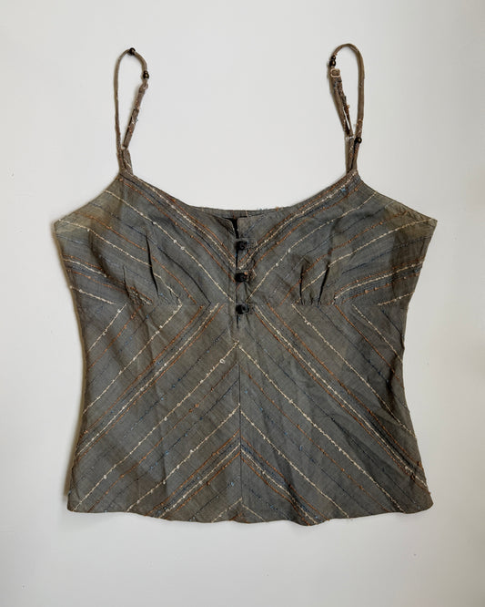 00's Khaki cotton cami w embroidered stripes • Size M