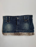Load image into Gallery viewer, 00's Denim micro mini w faux fur trim • Size 8