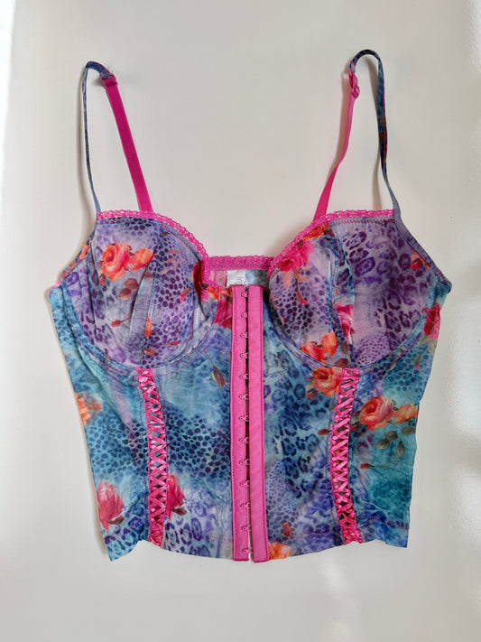 00's Mesh leopard corset top • Size 10b