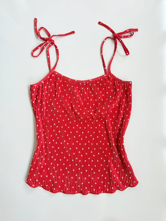 00's Polka pleat cami w tie straps • Size M