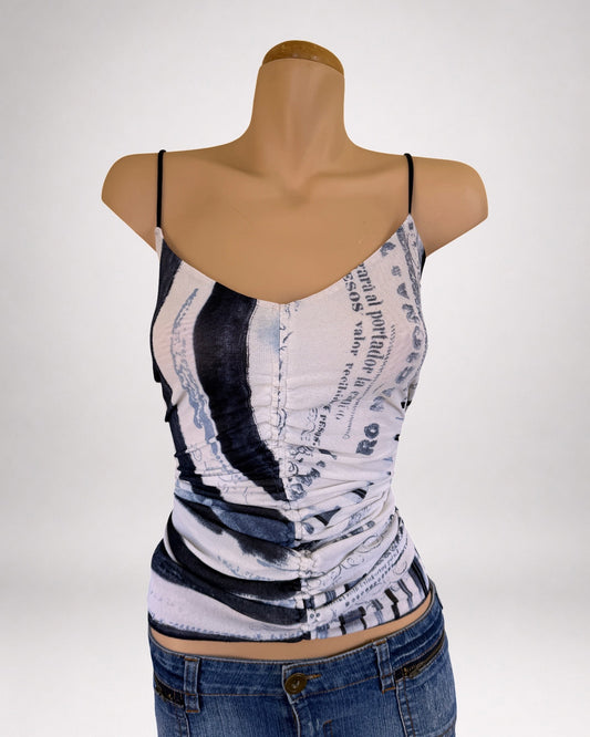 00's Sheer ruched graphic print cami • Size XL