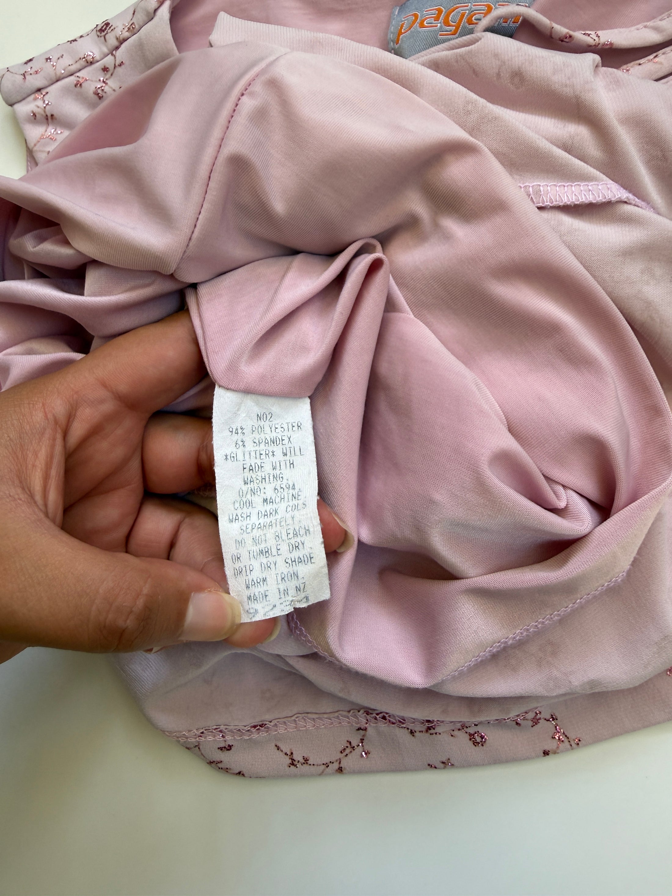 NZ 00's baby pink glitter tank • Size S