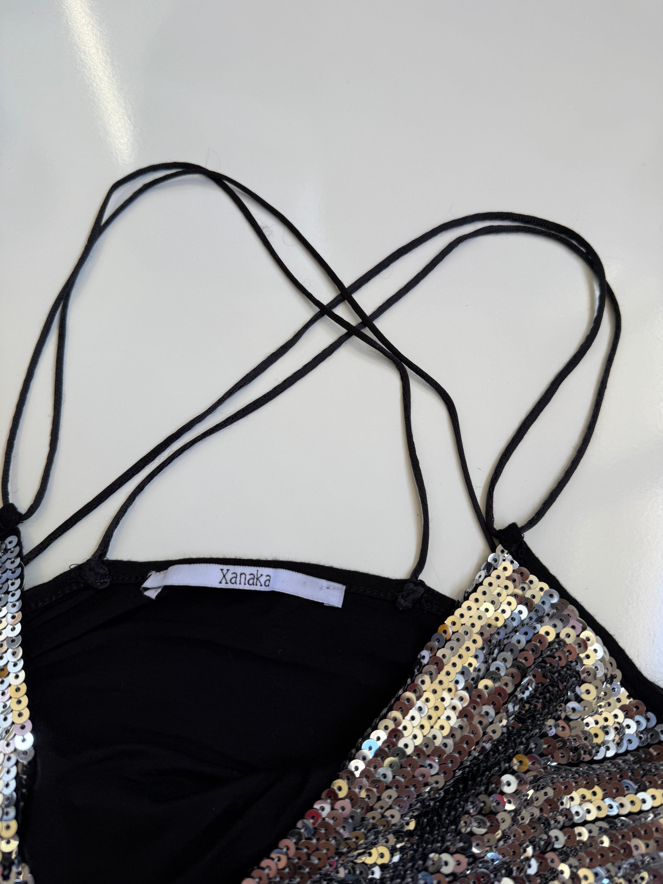 00's Xanaka mesh sequin cross back cami • Size M
