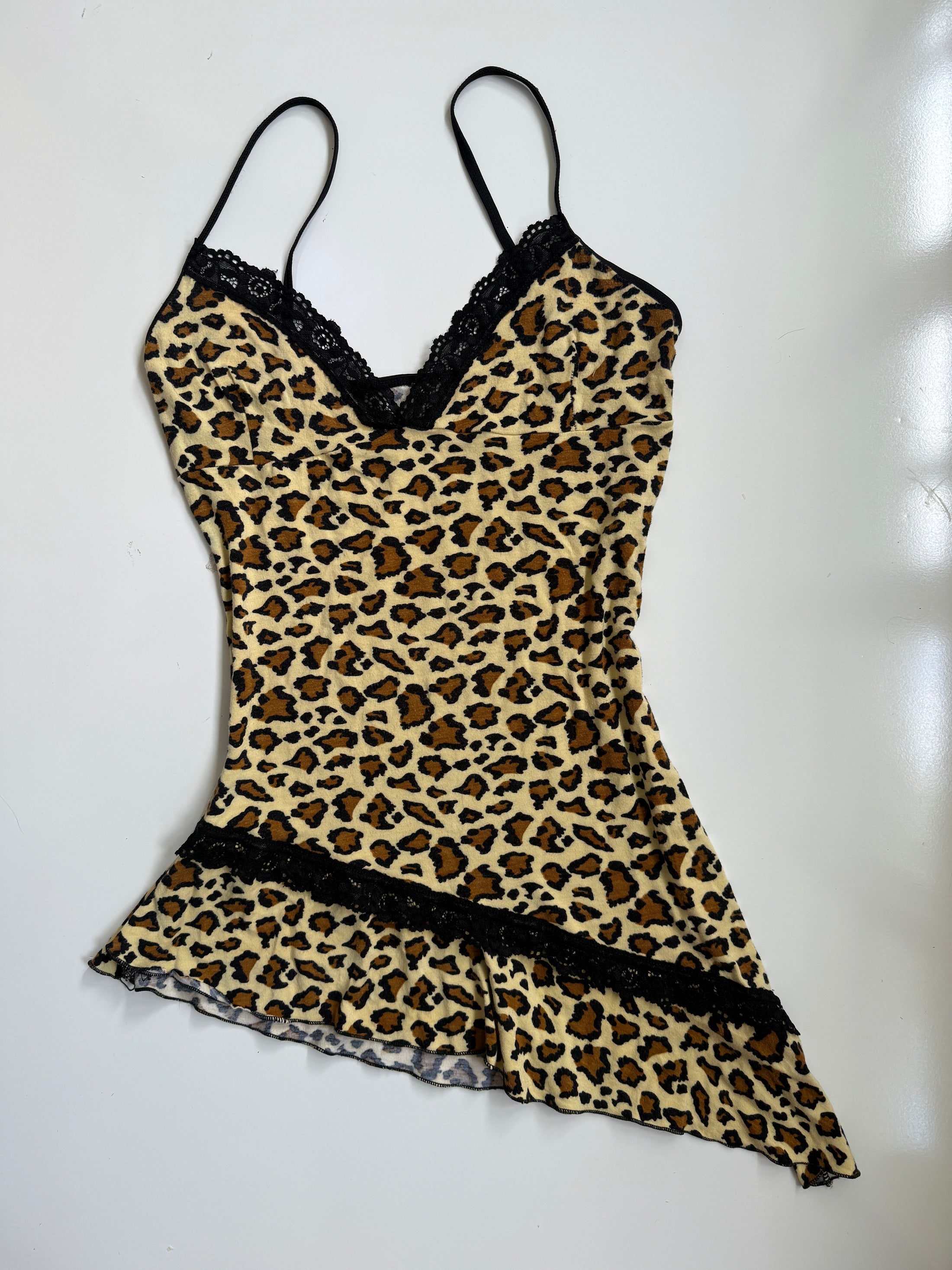 00's Leopard print asym mini dress • Size S