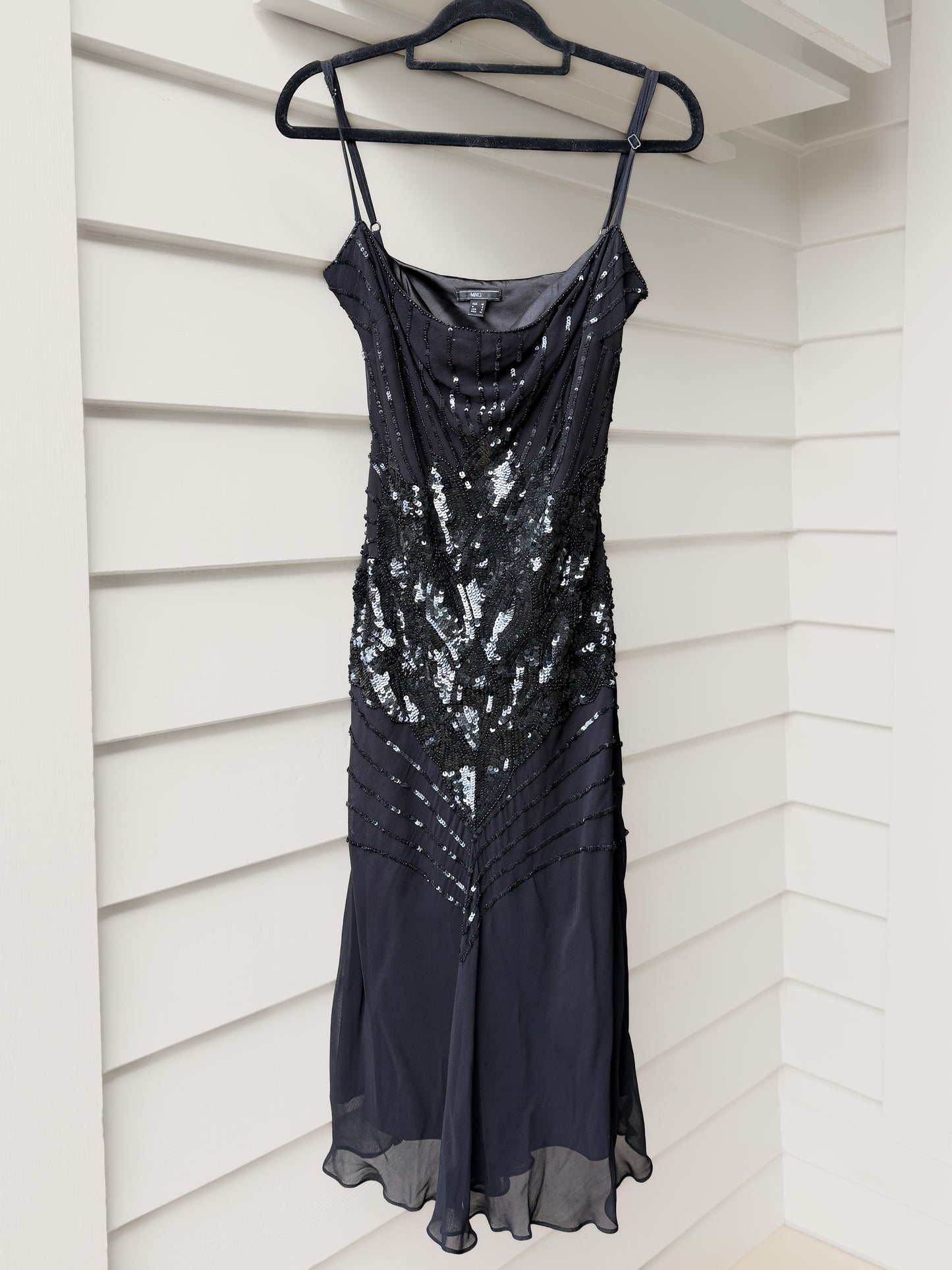 00's Mango full embellished/sequin sheer midi dress • Size S