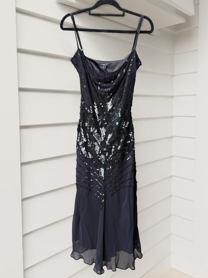 00's Mango full embellished/sequin sheer midi dress • Size S