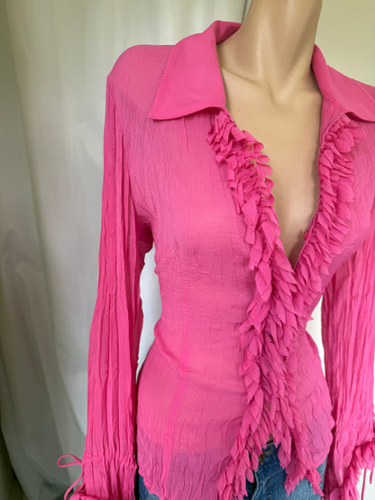 00s Taifun sheer ruffle blouse • Size L