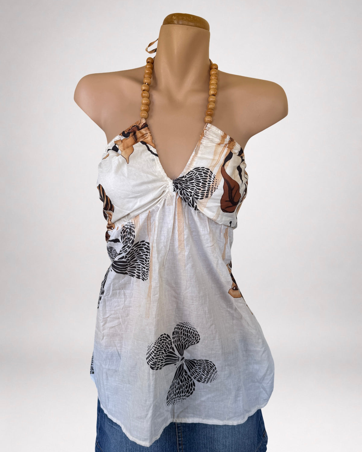 00s Cotton butterfly beaded halter • Size L