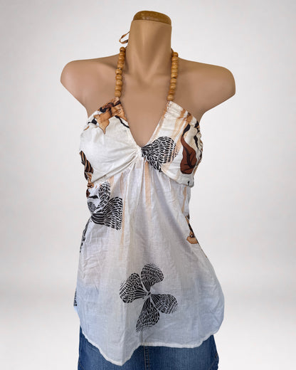 00s Cotton butterfly beaded halter • Size L