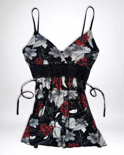 00's Floral pattern cami w lace detail • Size L
