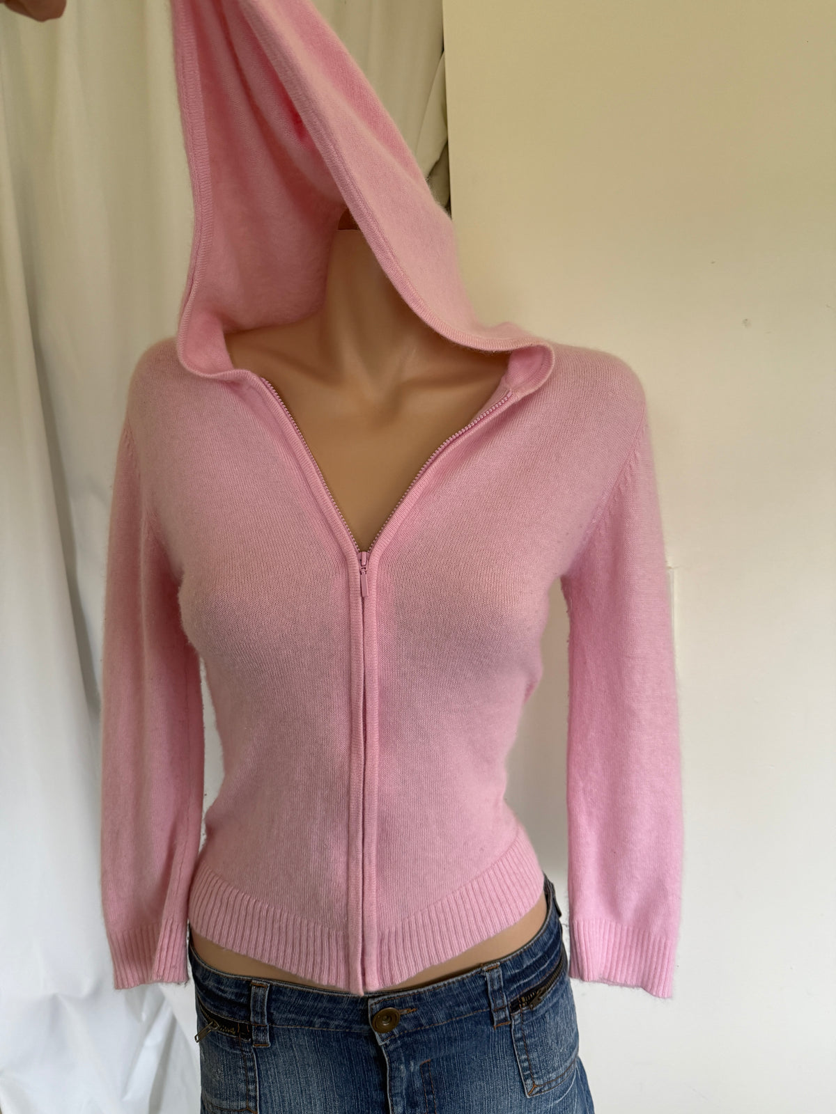 00's Baby pink angora wool blend zip hoodie • Size S