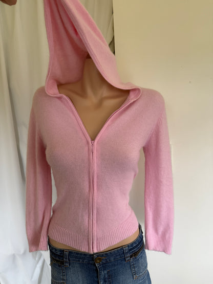 00's Baby pink angora wool blend zip hoodie • Size S