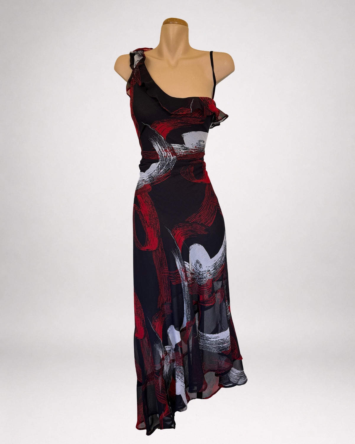 00's Sheer pattern asymmetric one shoulder maxi • Size L