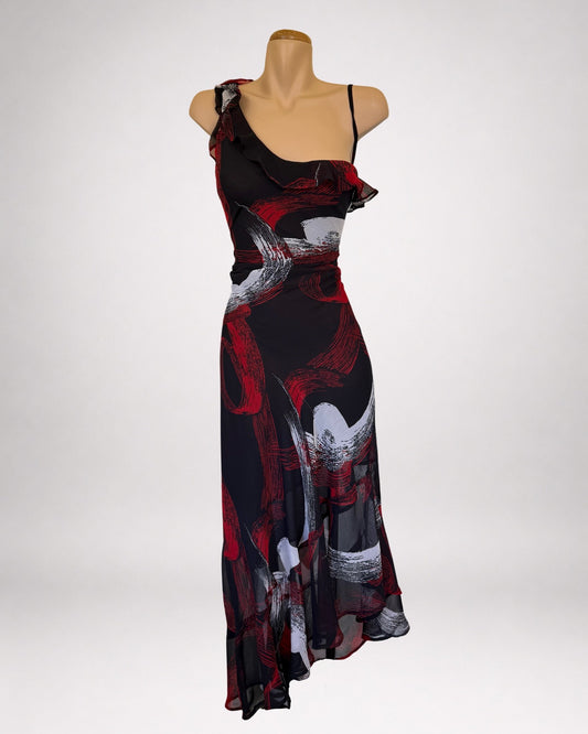00's Sheer pattern asymmetric one shoulder maxi • Size L