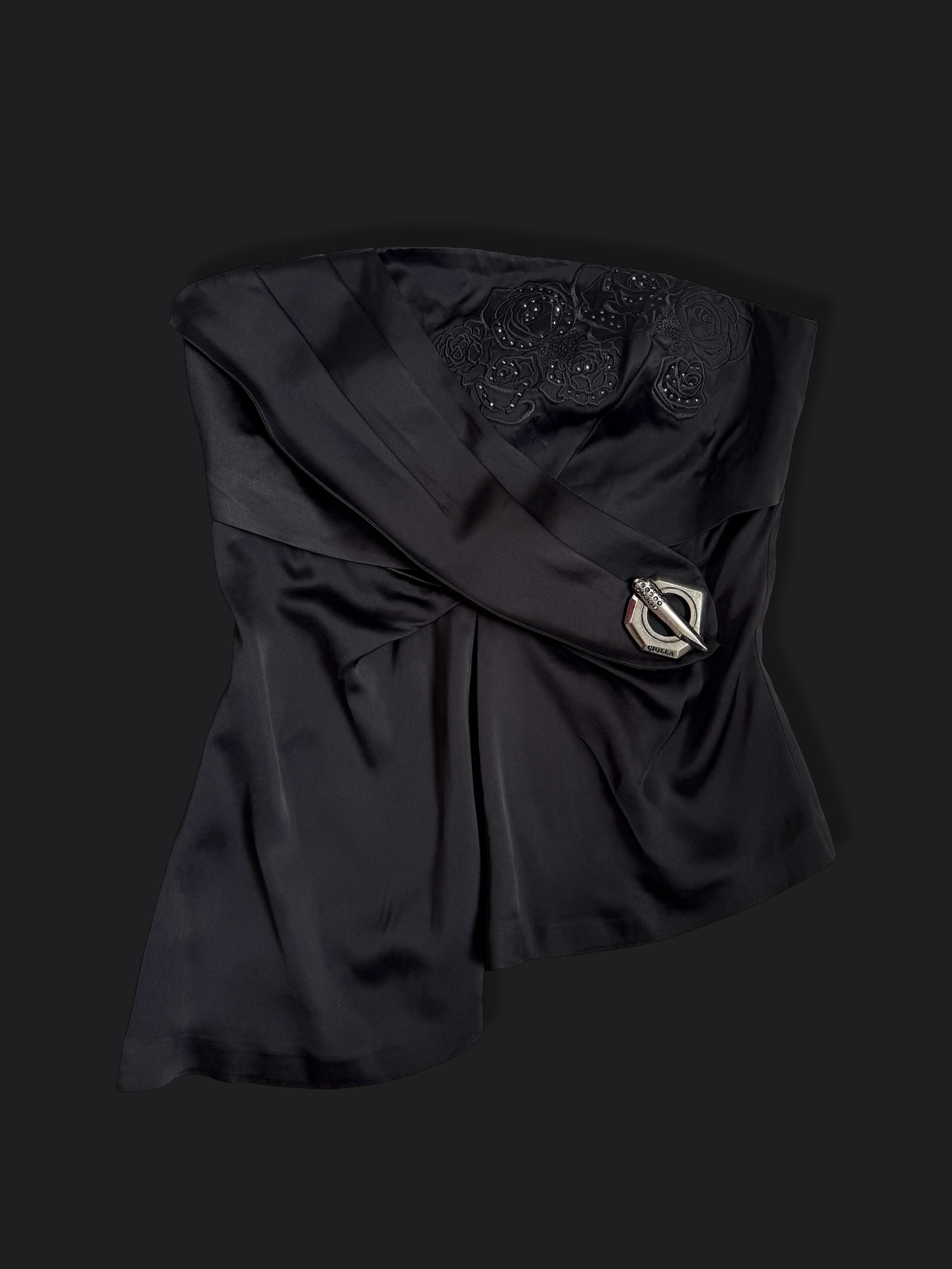 00's Ciolla satin asym metal clasp top • Size 12